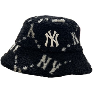 韩国MLB帽子冬季NY洋基队保暖渔夫帽男女ins风盆帽字母满标大帽檐