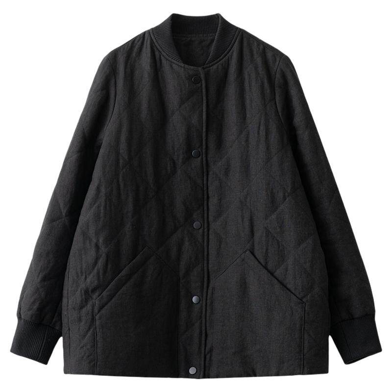 黑色纯亚麻绗缝新雪丽棉服