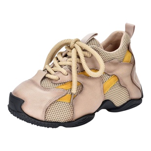 四起哥2026春秋新款头层牛皮厚底老爹鞋女手工真皮轻奢运动鞋女鞋