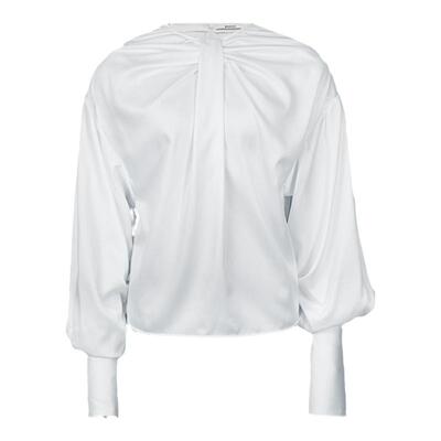 纯棉泡泡袖圆领褶皱秋季白衬衫