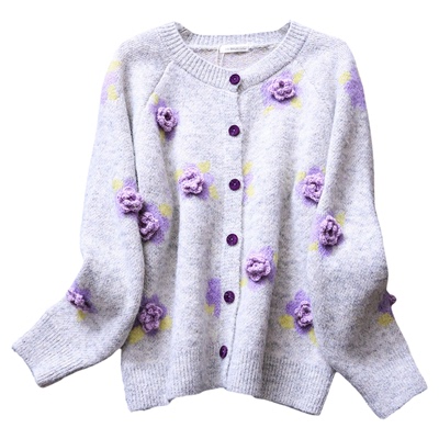 立体花朵减龄甜美温柔风针织毛衣