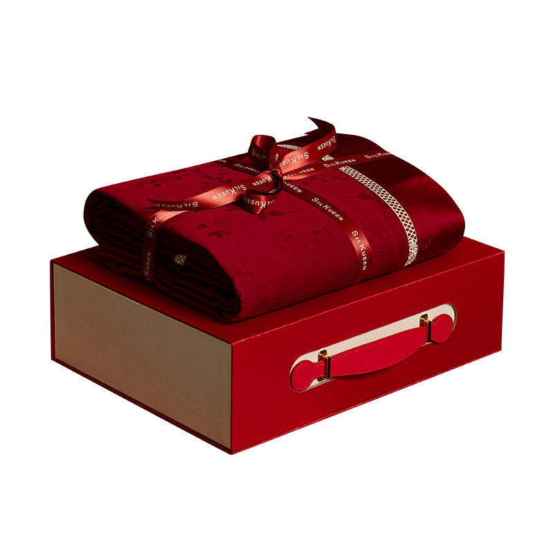 蚕花娘娘床上用品纯棉四件套婚庆大红色婚房喜被结婚被罩婚礼被套