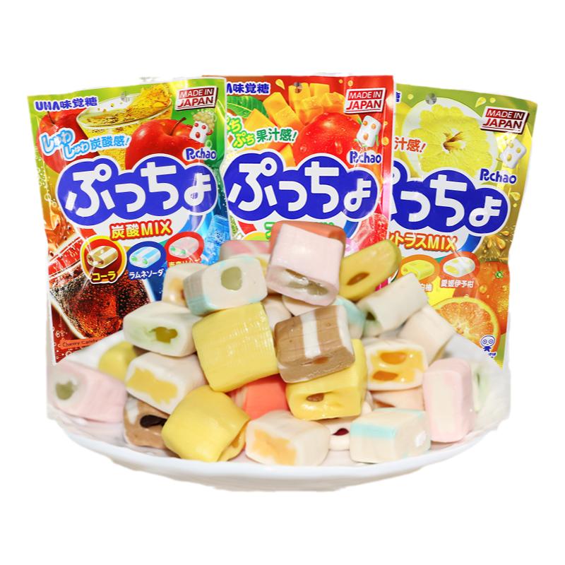 日本进口UHA悠哈味觉糖3袋装普超PUCHAO水果味糖果汁夹心什锦软糖