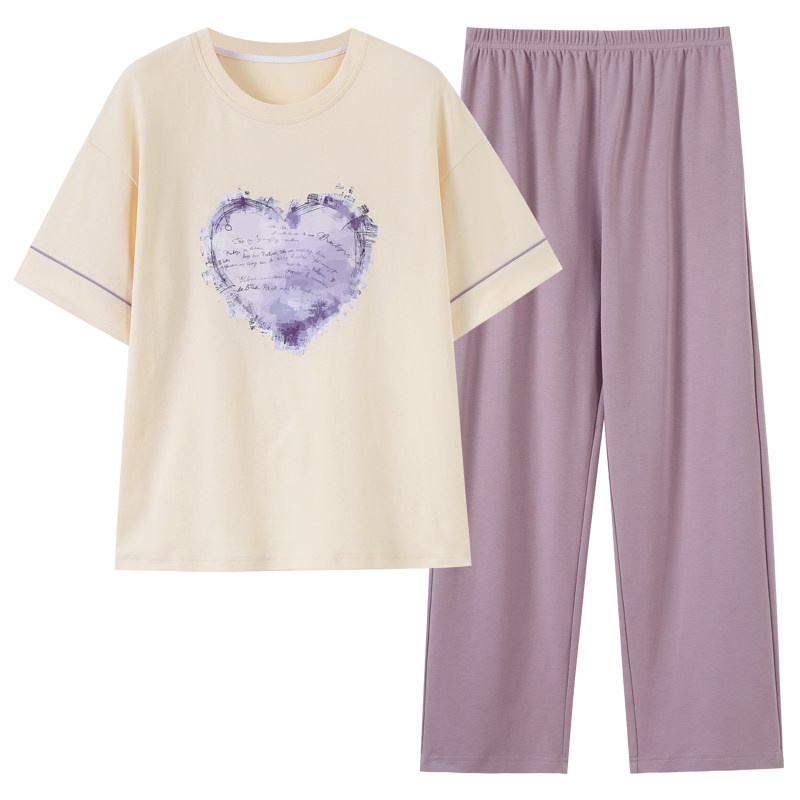睡衣女纯棉短袖长裤家居服套装