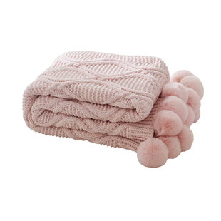 北欧沙发毯加厚盖毯披肩轻奢针织毛线毯床尾搭毯盖毯装饰球球毯子