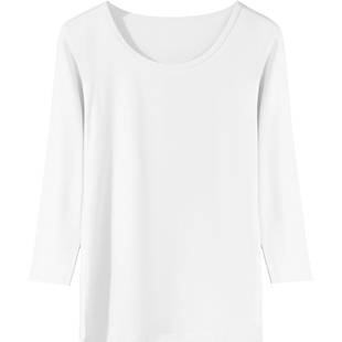 蝶安芬纯棉七分袖初秋上衣保暖t恤女内搭隐形中袖秋衣半袖打底衫