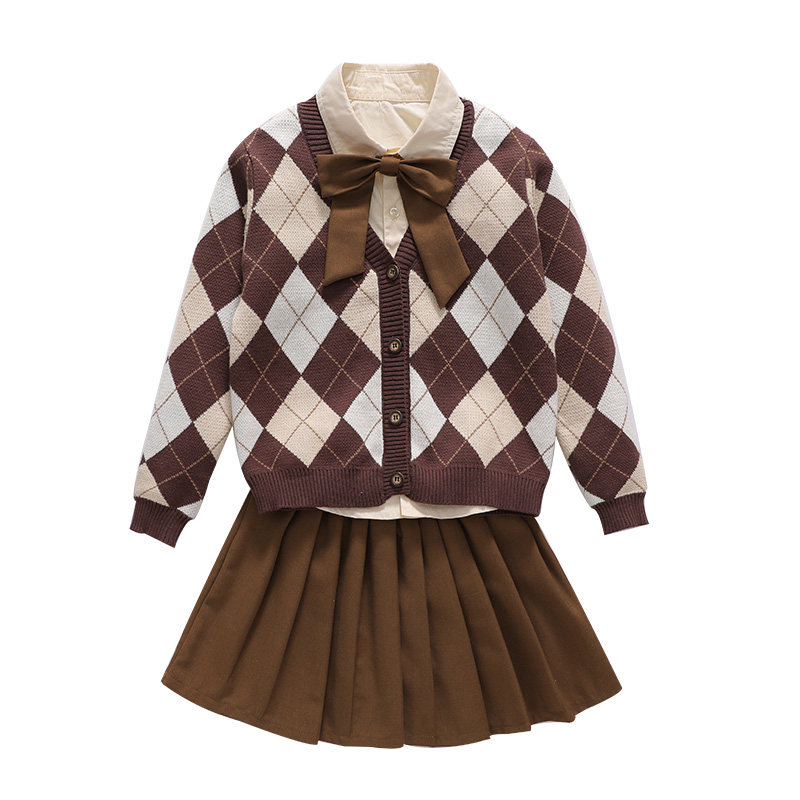 男女童演出服开衫毛衣套装英伦学院风学生表演服春秋冬班服校园服
