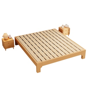 榉木全实木无床头主卧双人床1.2358榻榻米民宿尺寸定制排骨床架子