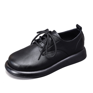 真皮短靴女2024年秋新款平底纯色单鞋防滑软底低帮鞋英伦风小皮鞋