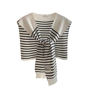 白色条纹针织打结外搭小披肩女韩版百搭装饰假领子围巾夏空调搭肩