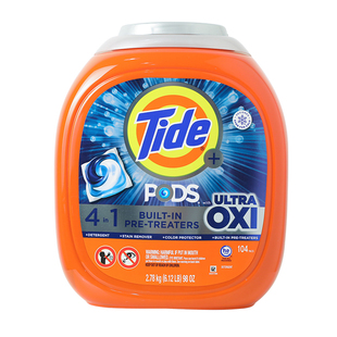 美国进口汰渍洗衣球凝珠104颗Tide+OXI洗衣液强效除白色污渍山姆