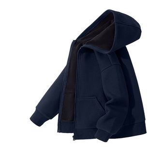 拉夏贝尔男童薄绒外套儿童一体绒秋冬款加厚连帽卫衣男孩加绒开衫