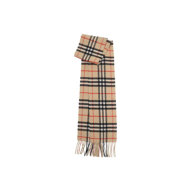 【自营】BURBERRY/博柏利女士格纹山羊绒窄款百搭流苏长围巾