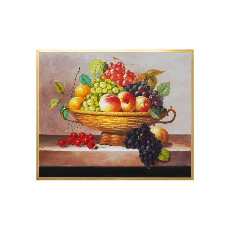 手绘欧式古典油画水果葡萄静物装饰画别墅美式高级感客厅餐厅挂画