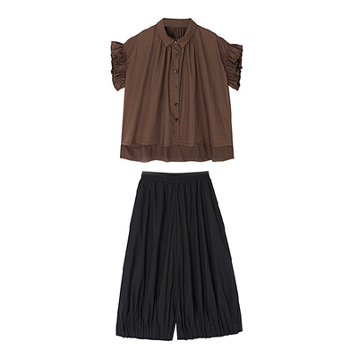 小个子洋气衬衫阔腿裤套装两件套