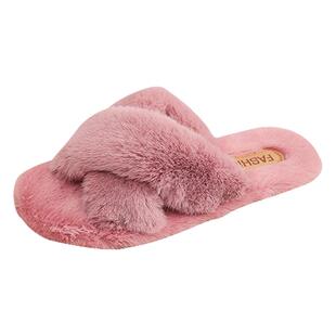 2026网红爆款外穿欧货小香交叉毛绒棉拖鞋女士秋冬季厚底居家毛茸