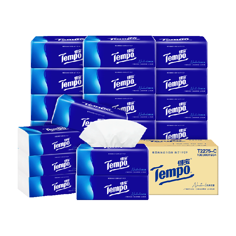 【一博挚爱】Tempo/得宝软抽经典无香4层箱装卫生纸90抽×18包