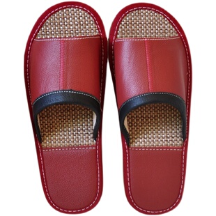 牛皮夏季居家真皮拖鞋男家用室内地板软底防滑亚麻凉拖女情侣夏天