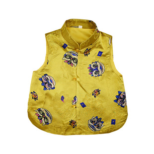 niiinin 黄色醒狮丨夏季清凉人丝香云纱马甲新中式男女童唐装套装