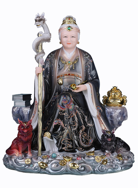 汉白玉黑老太太神像摆件