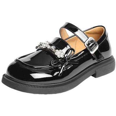 百丽童鞋一字带玛丽珍鞋女童2025新款公主黑色小皮单鞋子B0068C85