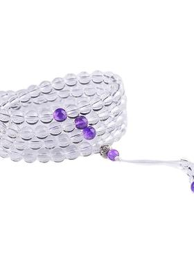 天然白水晶手链男女佛珠情侣