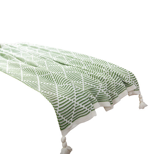 床尾巾奶油风网红酒店床旗针织流苏高档民宿简约床盖新中式搭巾