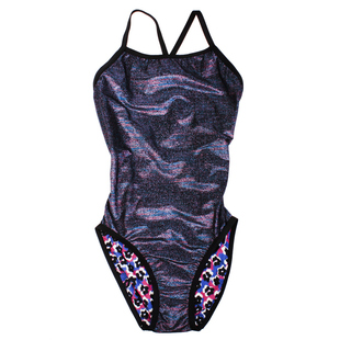 HOOG蝴格二代细闪泳衣女三角连体专业训练运动游泳衣时尚极光黑闪