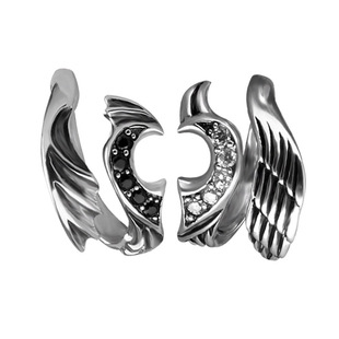 天使恶魔情侣戒指纯银一对男女小众设计比翼双飞对戒开口尾戒饰品