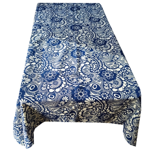 清新中式帆布餐桌布长方形家用桌布田园风圆台布凤尾花棉麻茶几