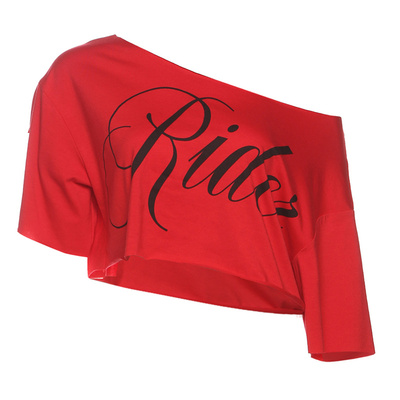 韩版街头辣妹印花斜肩短袖T恤女