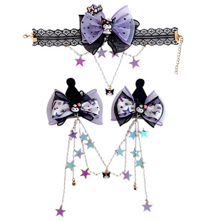 儿童库洛米飘带发夹女童蝴蝶结项链头饰女孩发圈高弹力不伤发发饰