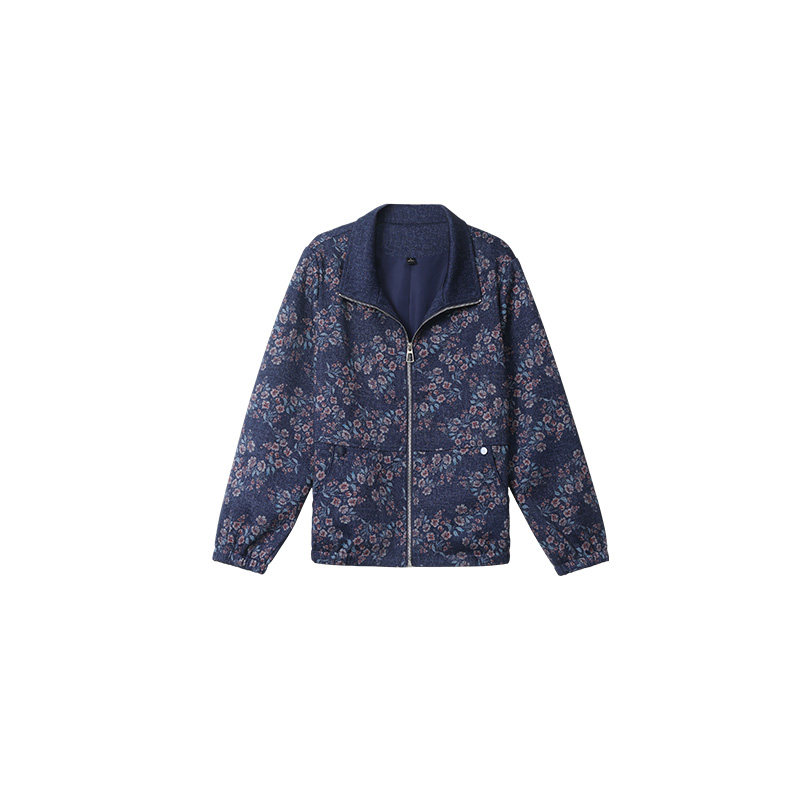 中老年女装碎花牛仔夹克外套妈妈装翻领拉链宽松上衣服薄款春秋装
