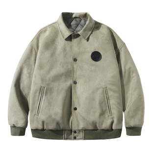 PSO Brand男装女装麂皮绒面料魔术贴章棉服夹克潮牌棉衣夹棉外套