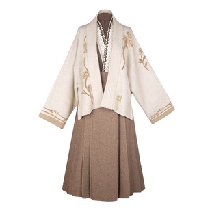 拟梦蔷薇可可仿貂绒飞机袖毛衣外套改良拉链马面裙秋冬日常汉服女