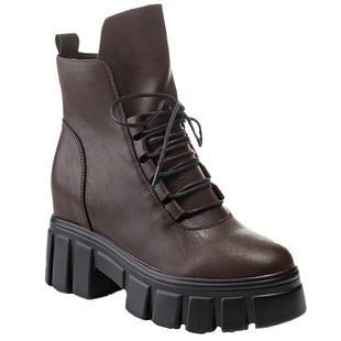 圣恩熙 内增高保暖马丁靴女2025秋冬新款真皮绒里坡跟短筒靴8cm