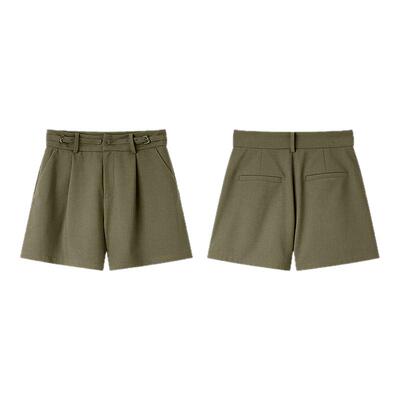 PIT军绿色复古百搭女士短裤2026春季新款高腰显瘦通勤休闲裤