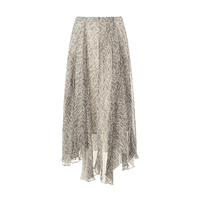 薄纱不对称飘逸印花半身裙