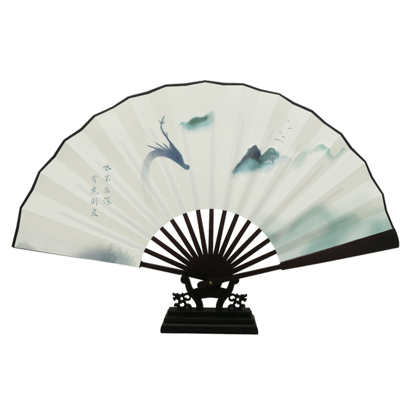 中国古代神话国学经典山海经神兽网红九尾狐汉服绫娟布可转折扇子