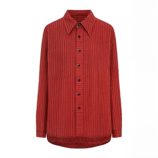 物理少年 公园二十分钟效应「匿名书信」条纹拼蕾丝长袖衬衫绑带