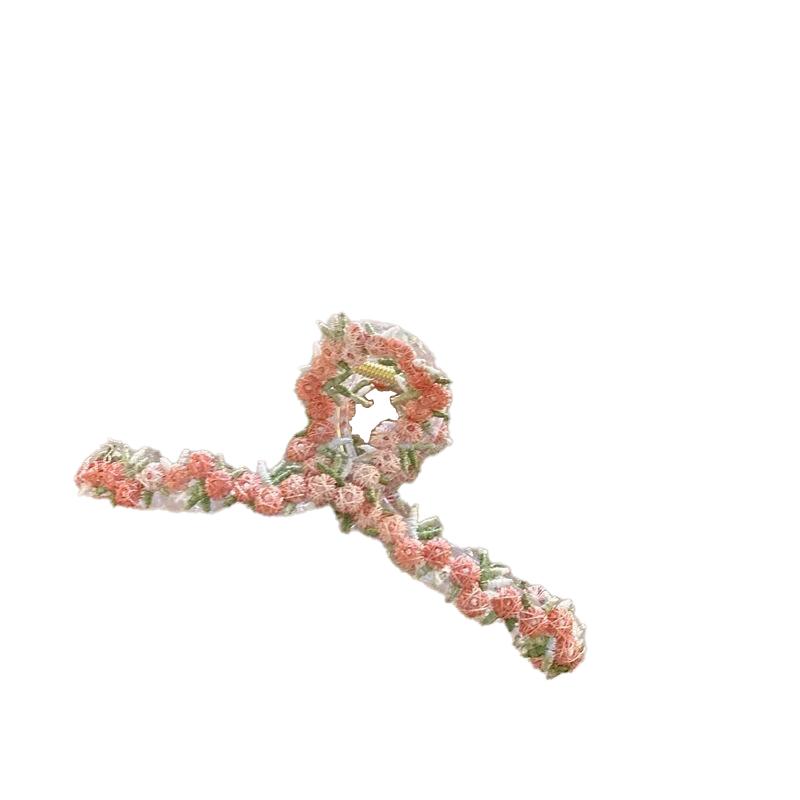 氛围感碎花蕾丝爱心发夹女2025新款侧边粉色甜美刺绣花朵抓夹发饰