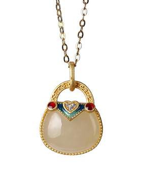 山予棠S925纯银镀金景泰蓝和田玉吊坠复古国潮福袋包包女士挂坠