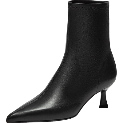 真美诗羊皮显瘦尖头弹力瘦瘦靴