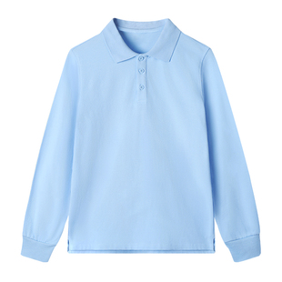 男童翻领polo衫加绒浅蓝色中大儿童纯棉上衣长袖t恤学生校服班服
