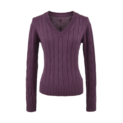 辣妹V领麻花长袖针织衫毛衣上衣