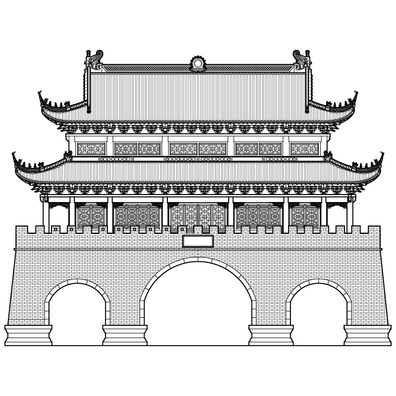 仿古城楼cad 毕节天河古城中式三层重檐斗拱歇山顶混凝土结构城门