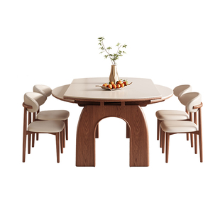 馨佰利实木岩板餐桌椅家用客厅小户型可变圆桌2026新款中古风饭桌