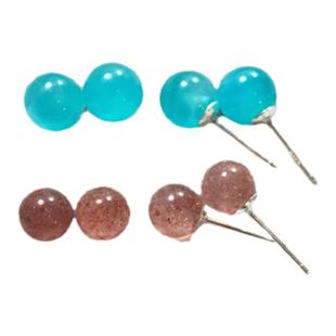 天然天河石,草莓晶耳钉 纯银镶嵌水晶耳钉耳坠 女饰品