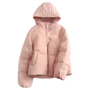 90白鸭绒短款显瘦连帽宽松纯色简约面包服2024冬长袖女羽绒服H188