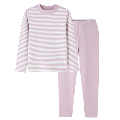 安奈儿童装男童女童秋衣秋裤套装2025冬新款打底条纹家居服保暖